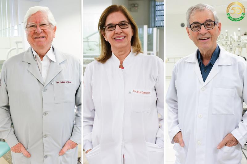 Adílson de Oliveira, Arlete Parizi e José Maria Bertão, professores do curso de Odontologia na Unoeste