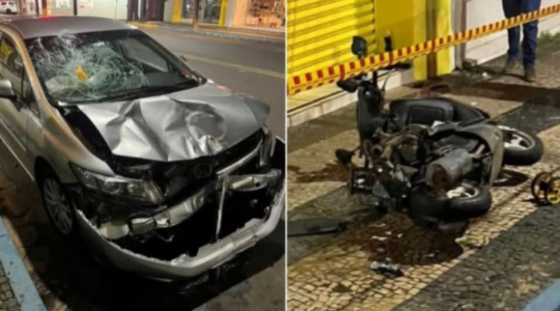 Motocicleta foi atingida na traseira por um automóvel Honda Civic