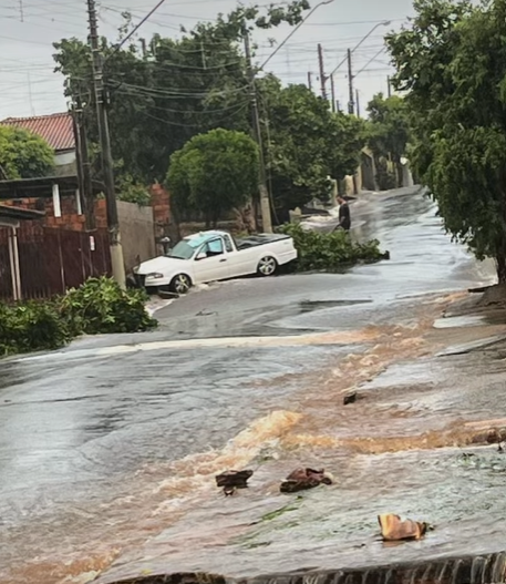 Município sofreu com quedas de árvores e teve vias, comércios, prédios públicos e residências alagados